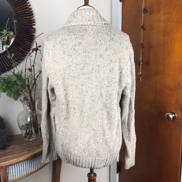 VINTAGE Wool Blend Grandpa Cardigan Sweater Cream Large - Picture 5 of 7